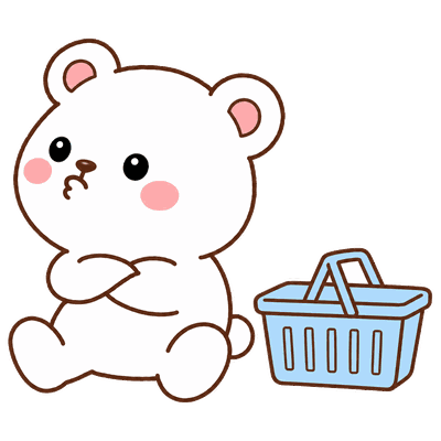 床に座り込んでそっぽを向くいくくまくん
